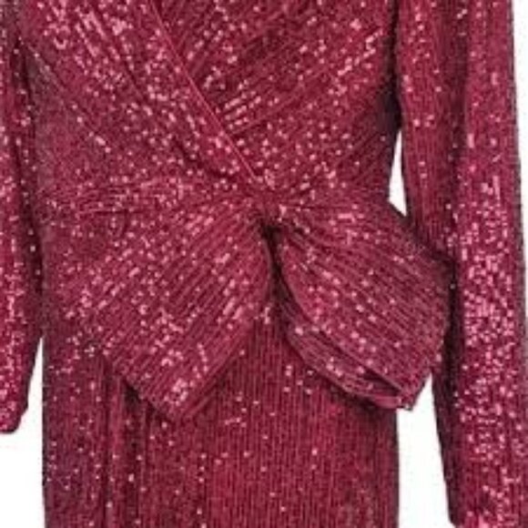 Eliza J ruby red sequin faux wrap bow sequin gown cocktail dress size 6 - Picture 2 of 6